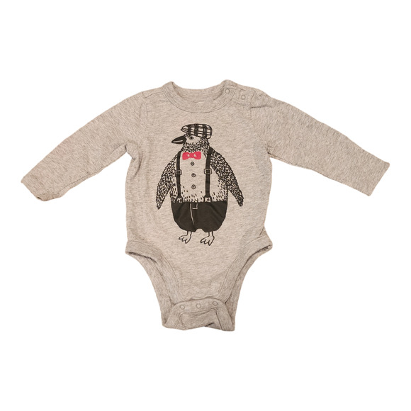 Old Navy Long Sleeve Penguin Graphic Onesie 6/12M - Picture 1 of 3